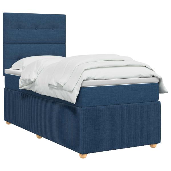 LED Boxspringbett mit Matratze Blau 100 x 200 cm Stoff