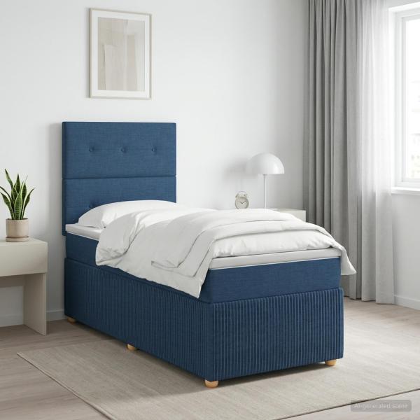 LED Boxspringbett mit Matratze Blau 100 x 200 cm Stoff