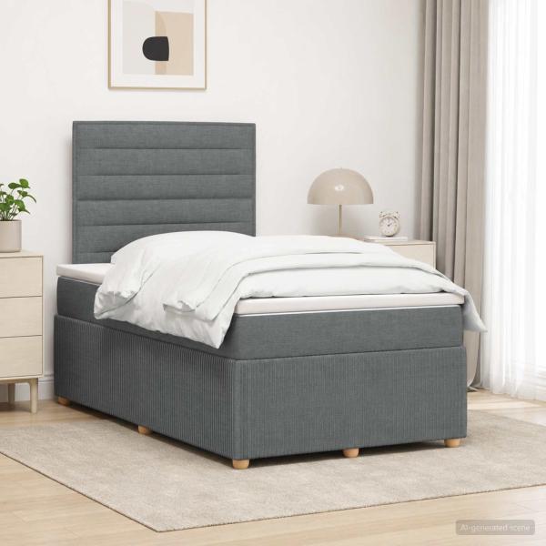 ARDEBO.de - LED Boxspringbett mit Matratze Dunkelgrau 120 x 200 cm Stoff