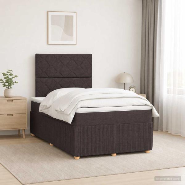 ARDEBO.de - LED Boxspringbett mit Matratze Dunkelbraun 120 x 200 cm Stoff
