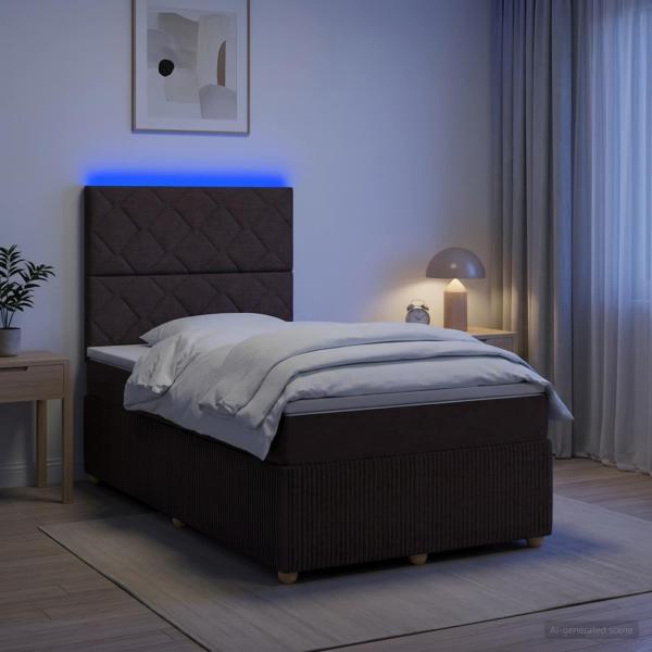 LED Boxspringbett mit Matratze Dunkelbraun 120 x 200 cm Stoff