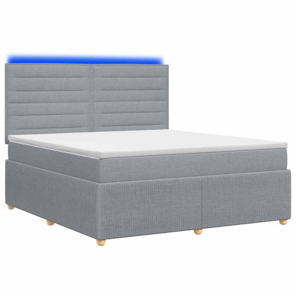 LED Boxspringbett mit Matratze Hellgrau 140 x 190 cm Stoff