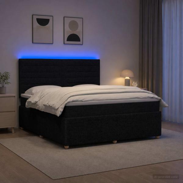 LED Boxspringbett mit Matratze Schwarz 140 x 190 cm Stoff