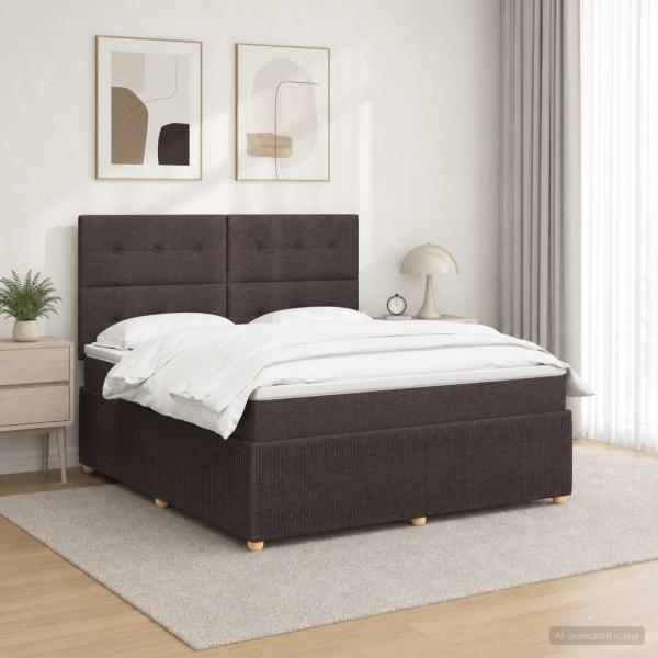 ARDEBO.de - LED Boxspringbett mit Matratze Dunkelbraun 140 x 190 cm Stoff