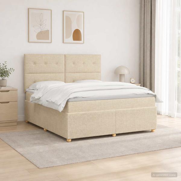 ARDEBO.de - LED Boxspringbett mit Matratze Creme 140 x 190 cm Stoff