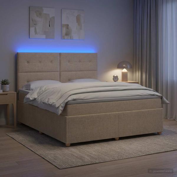 LED Boxspringbett mit Matratze Creme 140 x 190 cm Stoff