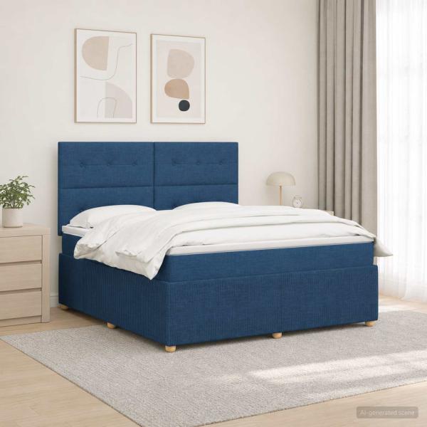 LED Boxspringbett mit Matratze Blau 140 x 190 cm Stoff