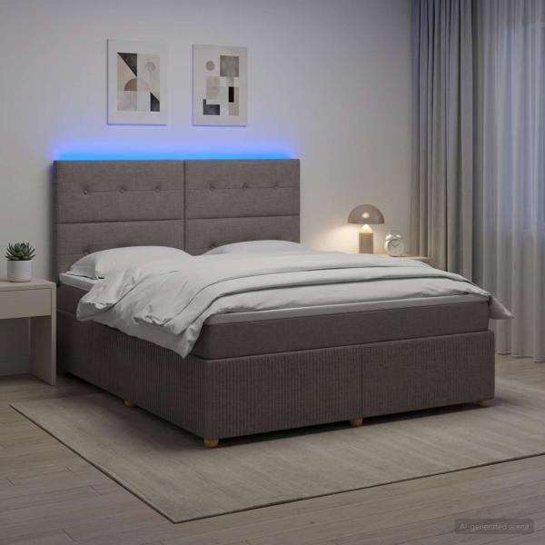 ARDEBO.de - LED Boxspringbett mit Matratze Taupe 140 x 200 cm Stoff