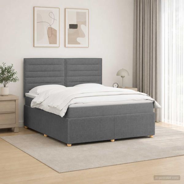 LED Boxspringbett mit Matratze Dunkelgrau 160 x 200 cm Stoff