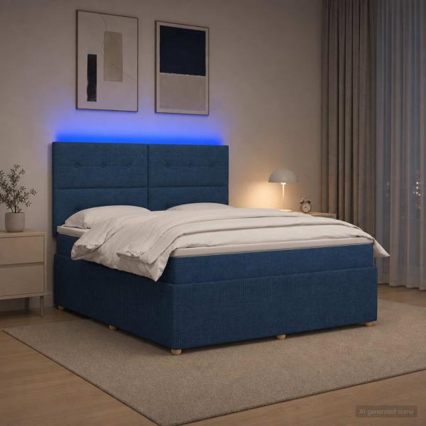 ARDEBO.de - LED Boxspringbett mit Matratze Blau 160 x 200 cm Stoff