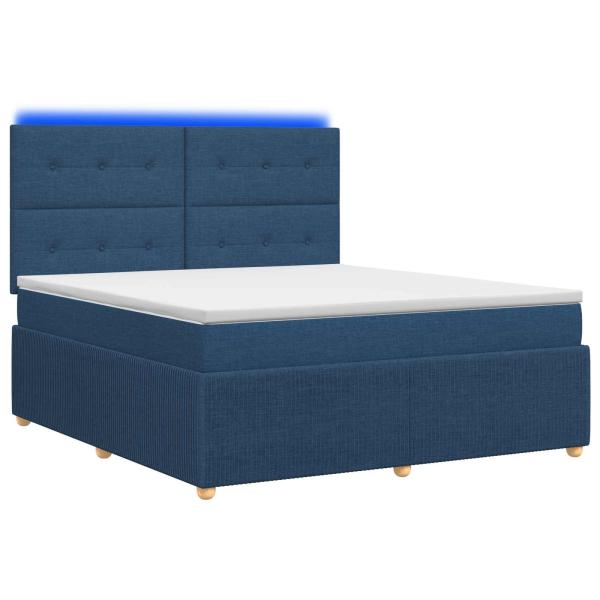 LED Boxspringbett mit Matratze Blau 160 x 200 cm Stoff
