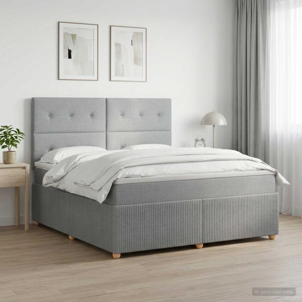 ARDEBO.de - LED Boxspringbett mit Matratze Hellgrau 180 x 200 cm Stoff