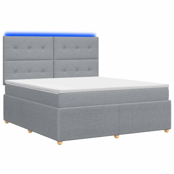 LED Boxspringbett mit Matratze Hellgrau 180 x 200 cm Stoff