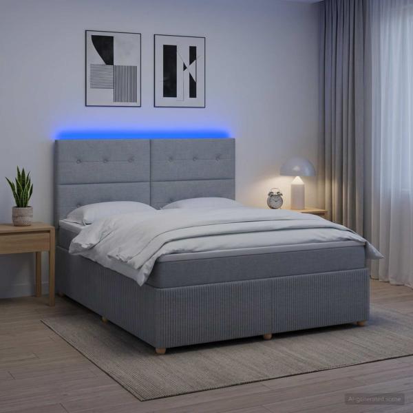LED Boxspringbett mit Matratze Hellgrau 180 x 200 cm Stoff