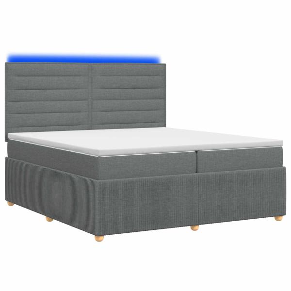 LED Boxspringbett mit Matratze Dunkelgrau 200 x 200 cm Stoff