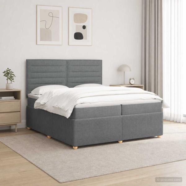 LED Boxspringbett mit Matratze Dunkelgrau 200 x 200 cm Stoff