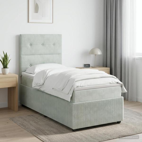 LED Boxspringbett mit Matratze Hellgrau 80 x 200 cm Samt