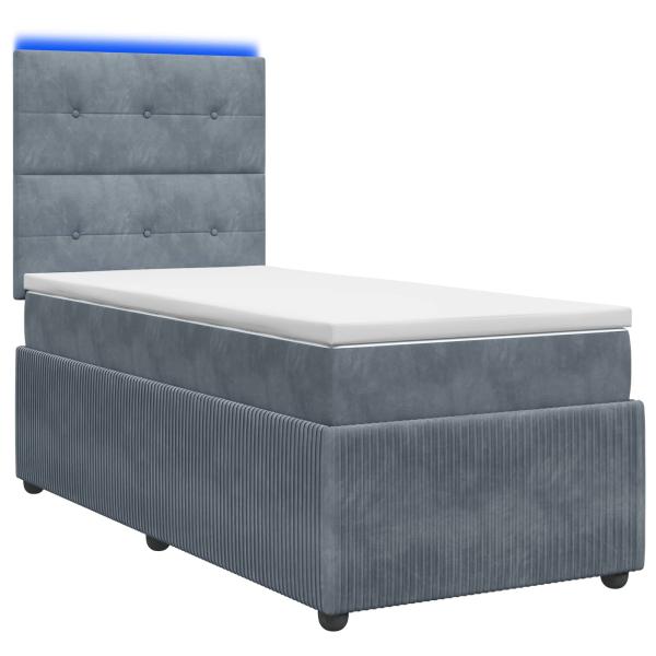 LED Boxspringbett mit Matratze Dunkelgrau 90 x 190 cm Samt