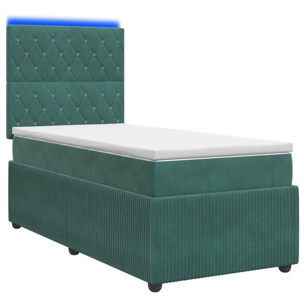 LED Boxspringbett mit Matratze Dunkelgrün 100 x 200 cm Samt