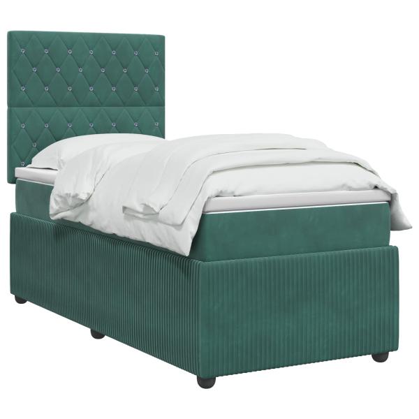 LED Boxspringbett mit Matratze Dunkelgrün 100 x 200 cm Samt