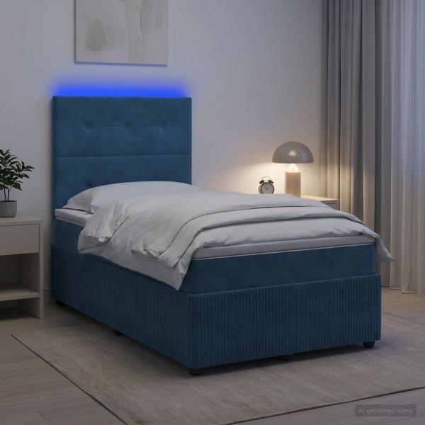 ARDEBO.de - LED Boxspringbett mit Matratze Blau 120 x 200 cm Samt