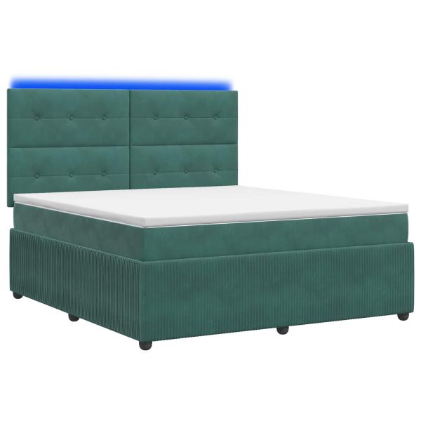 LED Boxspringbett mit Matratze Dunkelgrün 140 x 190 cm Samt