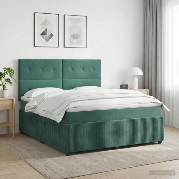 LED Boxspringbett mit Matratze Dunkelgrün 140 x 190 cm Samt