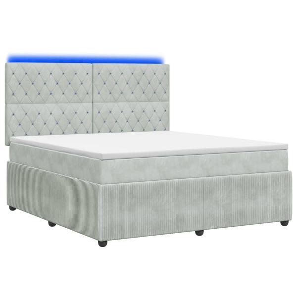 LED Boxspringbett mit Matratze Hellgrau 140 x 200 cm Samt