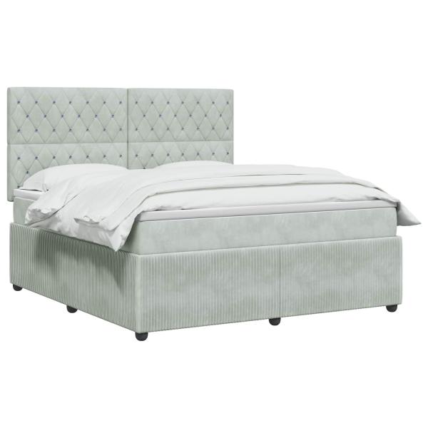 LED Boxspringbett mit Matratze Hellgrau 140 x 200 cm Samt