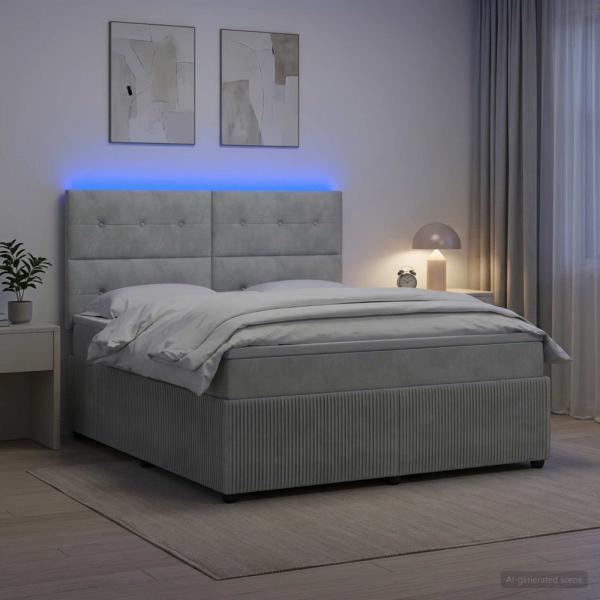ARDEBO.de - LED Boxspringbett mit Matratze Hellgrau 140 x 200 cm Samt