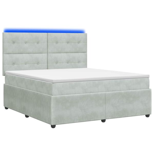 LED Boxspringbett mit Matratze Hellgrau 140 x 200 cm Samt