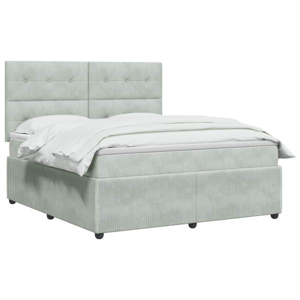 LED Boxspringbett mit Matratze Hellgrau 140 x 200 cm Samt