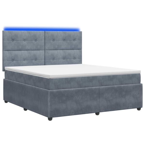 LED Boxspringbett mit Matratze Dunkelgrau 160 x 200 cm Samt