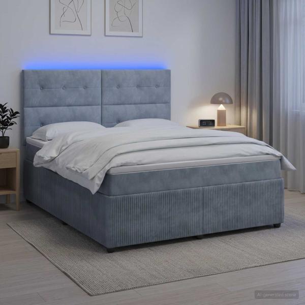 ARDEBO.de - LED Boxspringbett mit Matratze Dunkelgrau 180 x 200 cm Samt