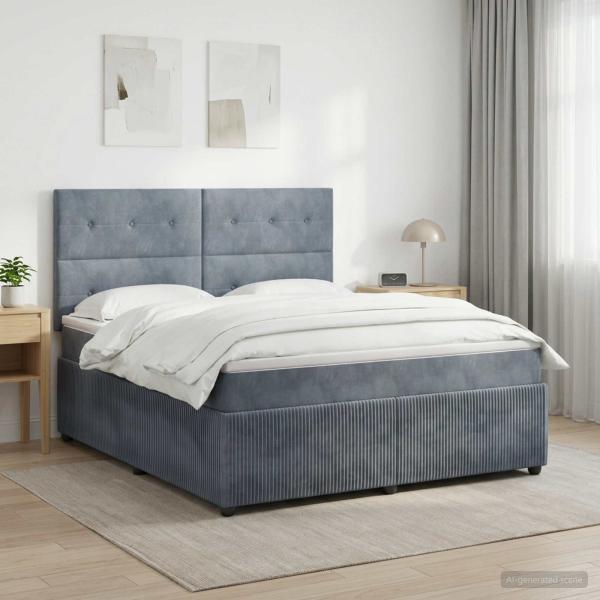 LED Boxspringbett mit Matratze Dunkelgrau 180 x 200 cm Samt