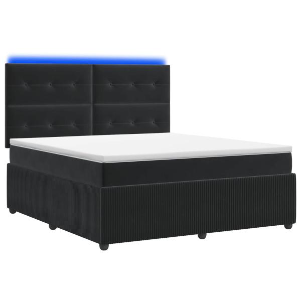 LED Boxspringbett mit Matratze Schwarz 180 x 200 cm Samt