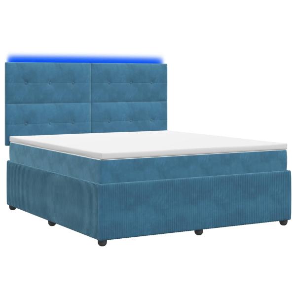 LED Boxspringbett mit Matratze Blau 180 x 200 cm Samt