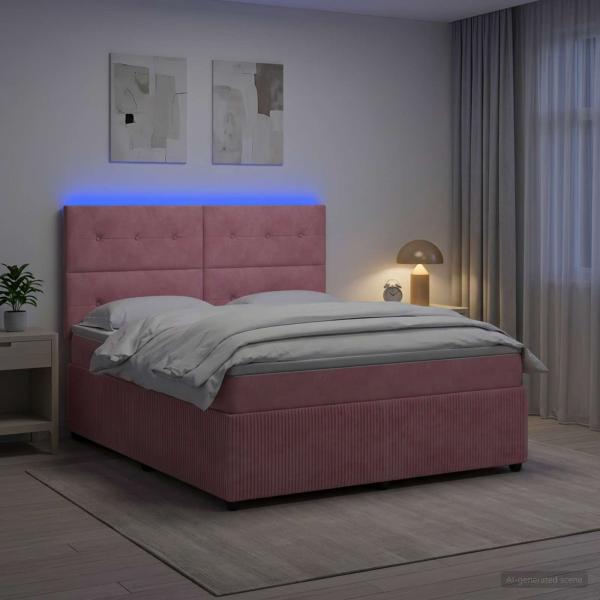 ARDEBO.de - LED Boxspringbett mit Matratze Rosa 180 x 200 cm Samt