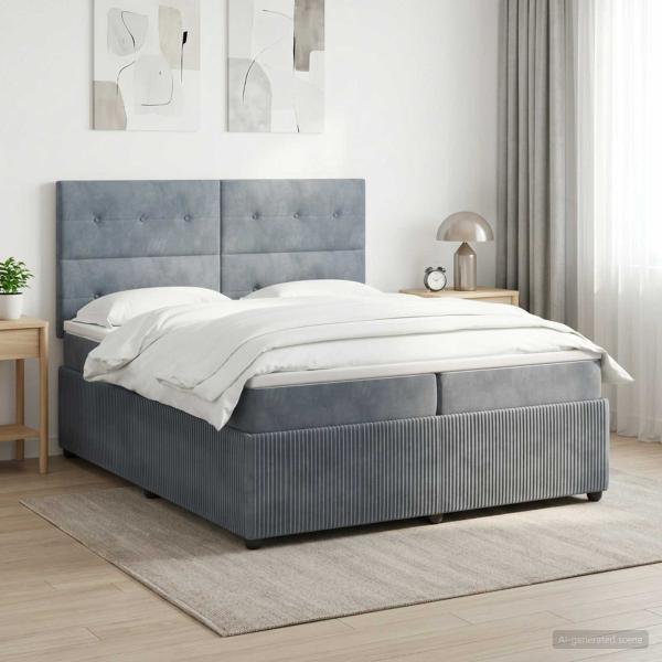 LED Boxspringbett mit Matratze Dunkelgrau 200 x 200 cm Samt