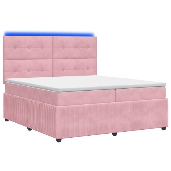 LED Boxspringbett mit Matratze Rosa 200 x 200 cm Samt