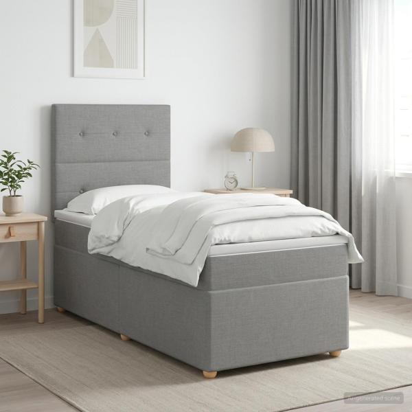 LED Boxspringbett mit Matratze Hellgrau 90 x 190 cm Stoff