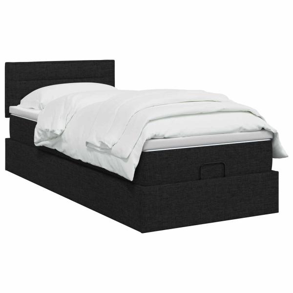 Ottoman Bett mit Matratze Schwarz 100 x 200 cm Stoff