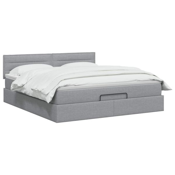Ottoman Bett mit Matratze Hellgrau 140 x 200 cm Stoff