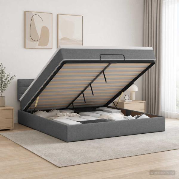 ARDEBO.de - Ottoman Bett mit Matratze Dunkelgrau 160 x 200 cm Stoff