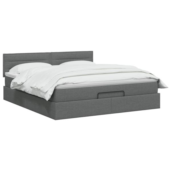 Ottoman Bett mit Matratze Dunkelgrau 160 x 200 cm Stoff
