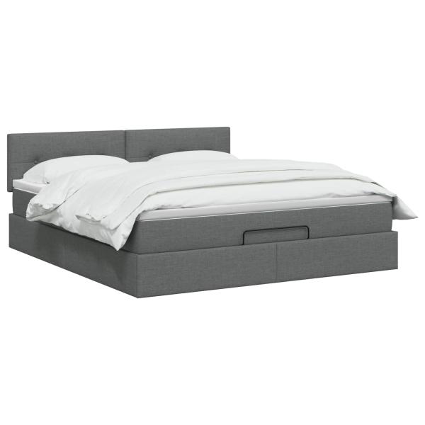 Ottoman Bett mit Matratze Dunkelgrau 140 x 190 cm Stoff