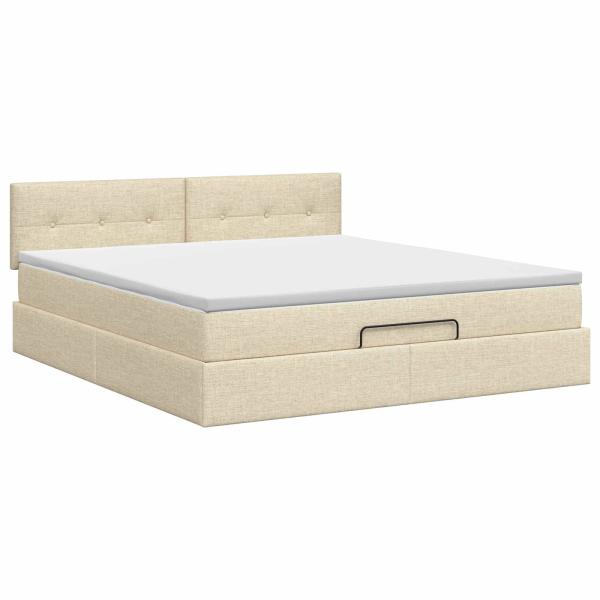 Ottoman Bett mit Matratze mit Kopfteil Creme 140 x 190 cm Stoff