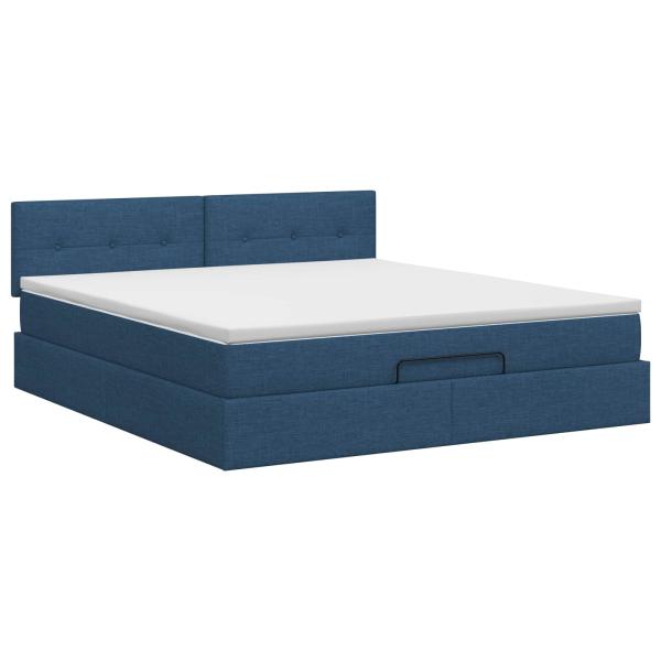 Ottoman Bett mit Matratze mit Kopfteil Blau 140 x 190 cm Stoff