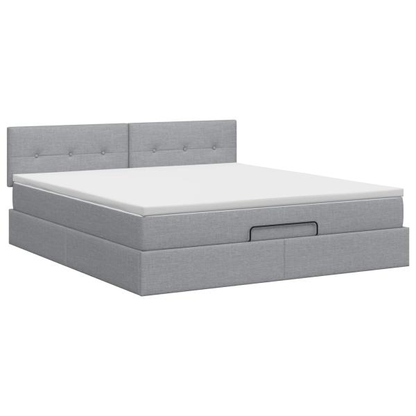 Ottoman Bett mit Matratze Hellgrau 160 x 200 cm Stoff