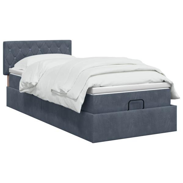 Ottoman Bett mit Matratze Dunkelgrau 80 x 200 cm Samt